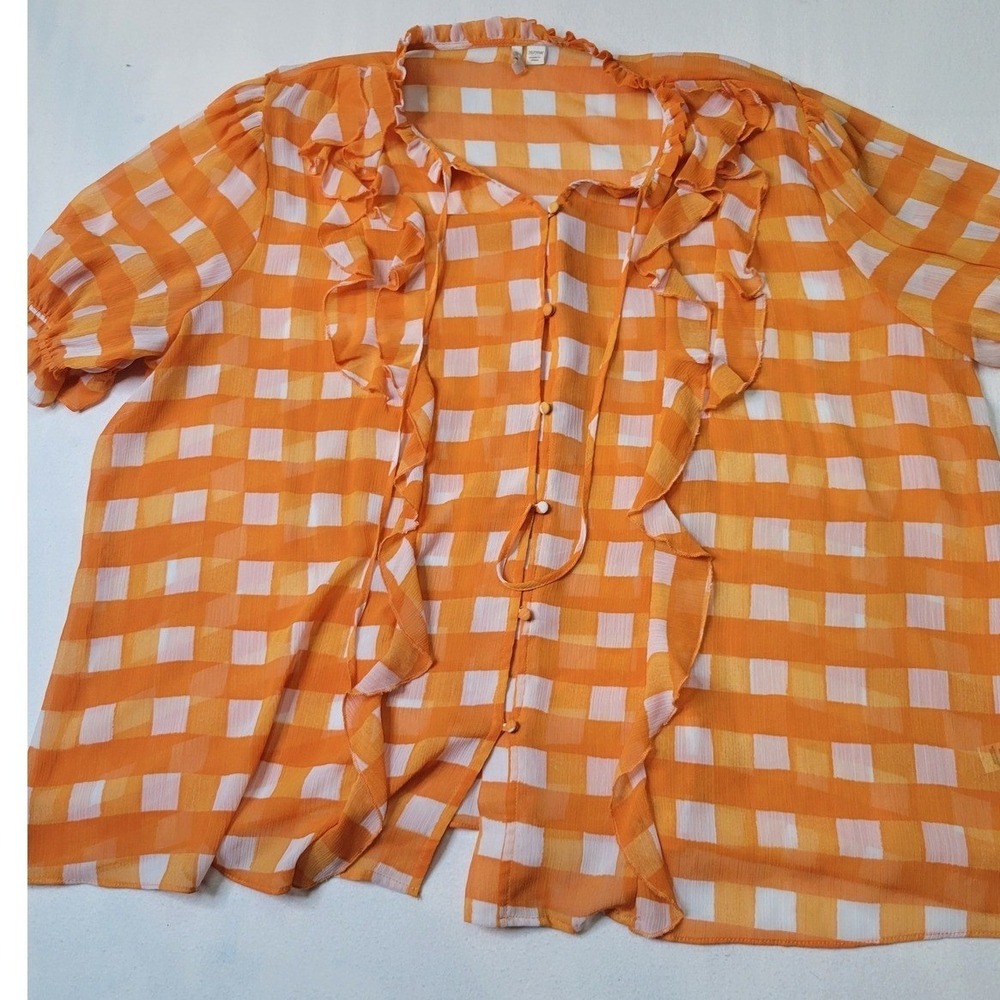 Catherines Est 1946 Orange Gingham Ruffle Chiffon Blouse Plus Size 26/28W